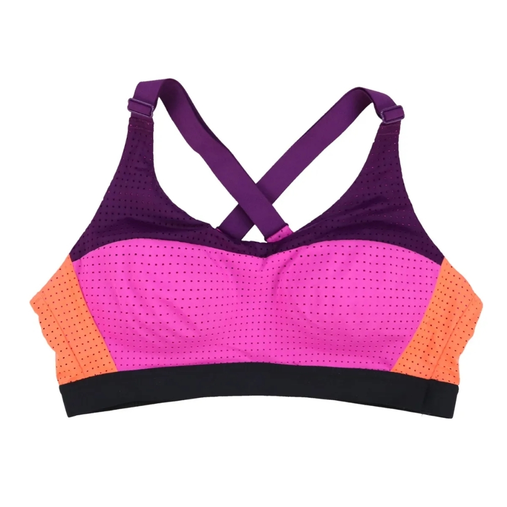 Victoria's Secret Sports Bra Colorblock Plum/Fuschia Coral Breathable 32DD